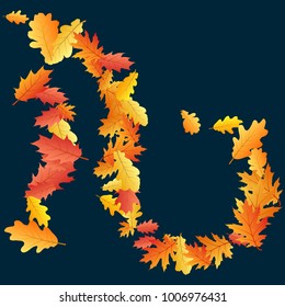 Oak leaf abstract background seasonal vector illustration. Autumn leaves falling graphic design. Fall season specific vector background. Oak tree autumn foliage on dark blue.