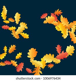 Oak leaf abstract background seasonal vector illustration. Autumn leaves falling graphic design. Fall season specific vector background. Oak tree autumn foliage on dark blue.