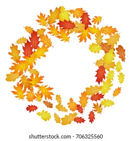Oak leaf abstract background seasonal vector illustration. Autumn leaves falling graphic design. Fall season specific vector background. Oak tree autumn foliage on white.