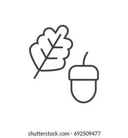 Oak leaf and acorn line icon.