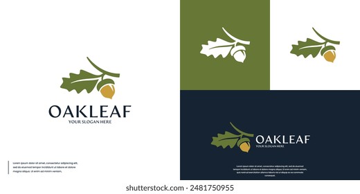 Oak leaf and acorn logo, with simple and clean style, logo design vector.