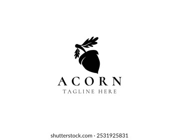 Oak leaf acorn logo simple. Simple Acorn or Oaknut with Oak Leaves Branch silhouette classic logo design