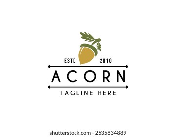 Oak leaf acorn logo simple. Simple Acorn or Oaknut with Oak Leaves Branch silhouette classic logo design vector illustration