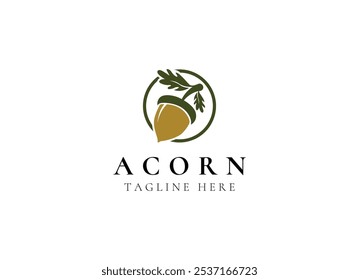 Oak leaf acorn logo simple. Simple Acorn or Oaknut with Oak Leaves Branch silhouette classic logo vector illustration design