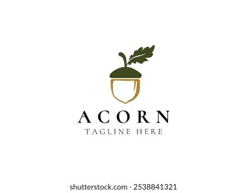 Oak leaf acorn logo simple. Simple Acorn or Oaknut with Oak Leaves Branch silhouette classic logo design vector illustration