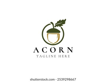 Oak leaf acorn logo simple. Simple Acorn or Oaknut with Oak Leaves Branch silhouette classic logo design vector illustration