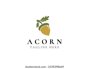 Oak leaf acorn logo simple. Simple Acorn or Oaknut with Oak Leaves Branch silhouette classic logo design vector illustration