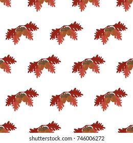 Oak leaf and acorn pattern isolated on white background. Vector illustration
