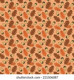 Oak leaf and acorn seamless background. 