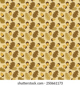 Oak leaf and acorn seamless background.
