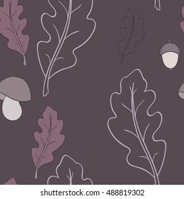 Oak leaf acorn seamless background, vector illustration
