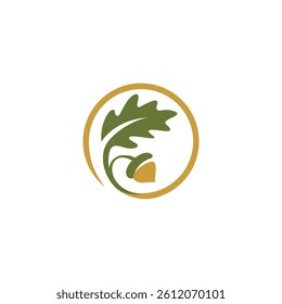 oak leaf with acorns logo circle shape line illustration icon