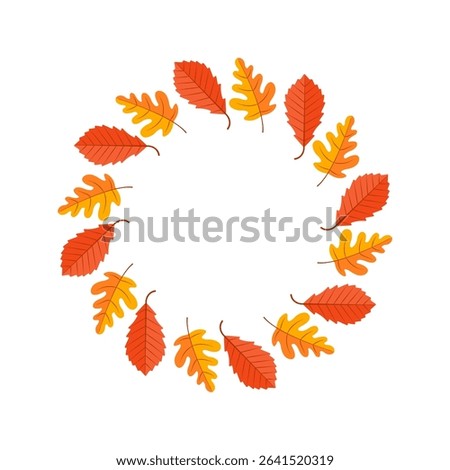 Oak leaf autumn wreath, fall foliage frame, thanksgiving round border. Vector illustration isolated.