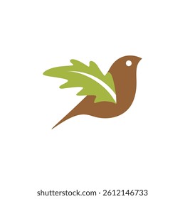 oak leaf bird logo, earth tone, Perfect for eco-friendly businesses, educational institutions, health and wellness brands, insurance, finance, and woodworking industries.