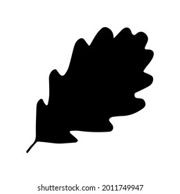 Oak leaf black silhouette.Leaves icon.Vector hand drawn Illustration.Isolated on white background.