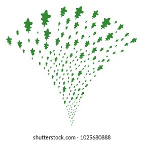 Oak Leaf burst fountain. Vector illustration style is flat iconic symbols. Object fountain combined from random pictographs as oak leaf fireworks.