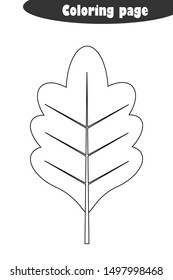 Oak leaf in cartoon style, autumn black white coloring page, education paper game for the development of children, kids preschool activity, printable worksheet, vector illustration