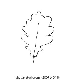 Oak leaf continuous line drawing. One line art of tree leaves, herb, plants.