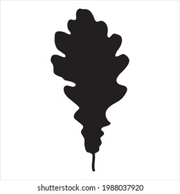 Oak leaf in the doodle style. Hand-drawn autumn silhouette. 
Botanical vector illustration
