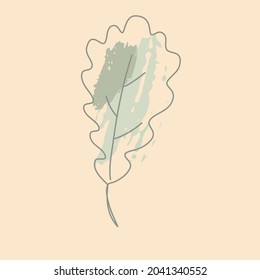 Oak leaf with Editable Stroke with Muted Colours Linear Decorative Element. Vector Illustration.