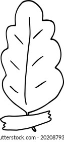 oak leaf glued with tape icon. hand drawn doodle. vector, scandinavian, nordic, minimalism, monochrome. plant herbarium scrapbooking