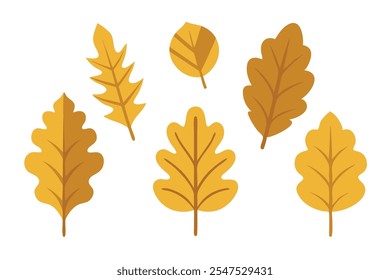 
Oak Leaf Golden set isolated flat vector illustration on white background