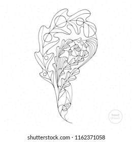 Oak leaf hand drawn vector coloring book. Abstract autumn paisley illustration. Leaves design element in modern style.