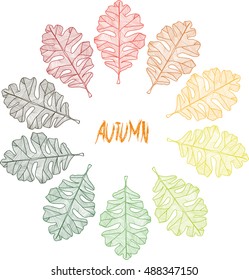 oak leaf from the hand of the graph drawing in boho style. autumn. Autumn leaves folded into a circle convey the mood. vector