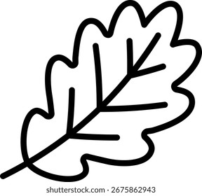 Icono de la hoja de roble, Vector blanco y negro del icono del contorno.