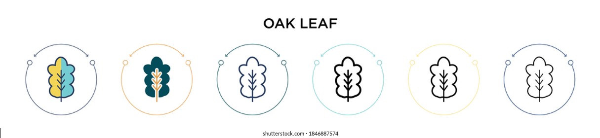 Icono de hoja de roble en estilo relleno, delgado, contorno y trazo. Ilustración vectorial de dos iconos vectoriales de roble de color y negro se pueden utilizar para móviles, ui, web