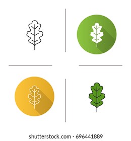 Oak leaf icon. Flat design, linear and color styles. Isolated vector illustrations