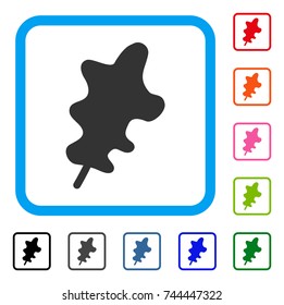 Oak Leaf icon. Flat gray pictogram symbol inside a blue rounded rectangle. Black, gray, green, blue, red, orange color additional versions of Oak Leaf vector. Designed for web and app interfaces.