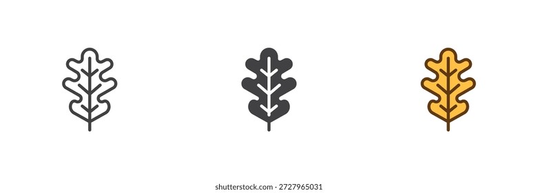 Eichenblatt Symbol in Linie gesetzt, feste und gefüllte Umrisse bunten Stil. Herbst Eichenlaub Symbol, Farbe, Vektorzeichen und Symbol.