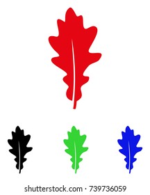 Oak Leaf icon. Vector illustration style is a flat iconic oak leaf symbol with black, red, green, blue color versions. Designed for web and software interfaces.