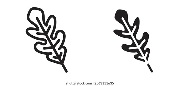 Oak Leaf icons in black line and filled versions
