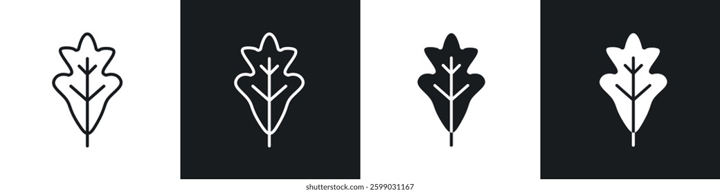 Oak Leaf icons in flat and linear vector illustration on white background.