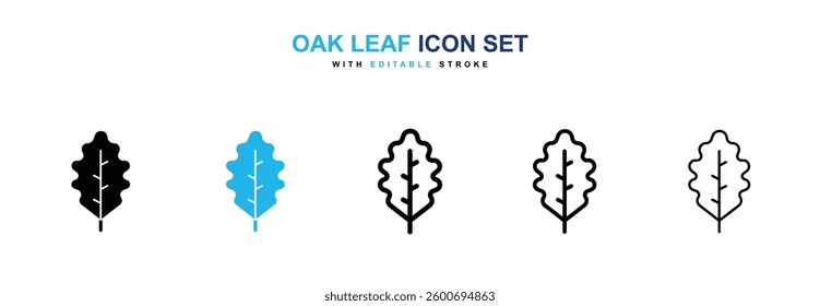 Oak Leaf icons graphics set in black and blue colors