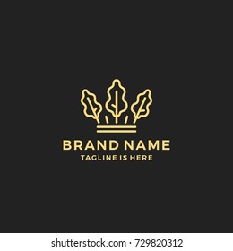 oak leaf king crown logo template vector icon illustration