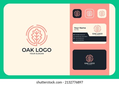 logotipo de hoja de roble círculo diseño de logotipo femenino y tarjeta de visita