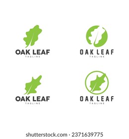 Oak Leaf Logo Design, Simple Green Plant Vector, Template Illustration