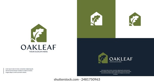 Oak leaf logo with house concept, logo design template.