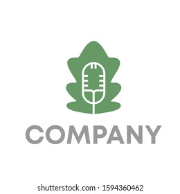 oak leaf microphone logo icon design template sign