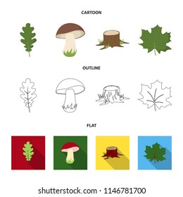 Oak leaf, mushroom, stump, maple leaf.Forest set collection icons in cartoon,outline,flat style vector symbol stock illustration web.