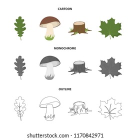 Oak leaf, mushroom, stump, maple leaf.Forest set collection icons in cartoon,outline,monochrome style vector symbol stock illustration web.