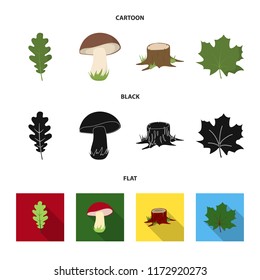 Oak leaf, mushroom, stump, maple leaf.Forest set collection icons in cartoon,black,flat style vector symbol stock illustration web.