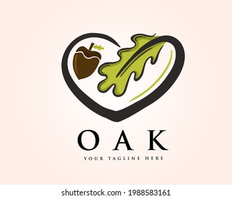 oak leaf nut love logo design template illustration