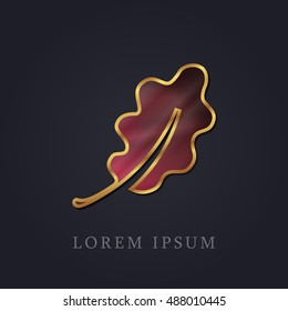 Oak Leaf Red Ruby with Golden Frame Precious Jewellery Icon / Logo Design