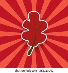 Oak leaf red sticker on a bright background