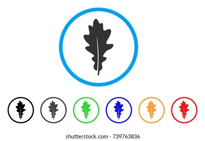 Oak Leaf rounded icon. Style is a flat grey symbol inside light blue circle with bonus colored versions. Oak Leaf vector designed for web and software interfaces.