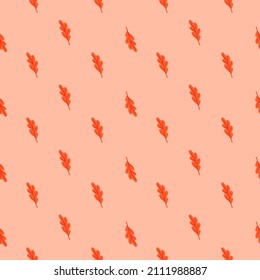 Oak leaf seamless pattern. Plant background. Repeated texture in doodle style for fabric, wrapping paper, wallpaper, tissue. Vector illustration.